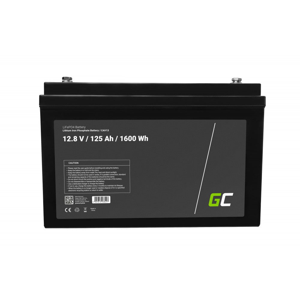 Green Cell LiFePO4 12.8V 125Ah 1600Wh accu voor zonnepanelen en campers